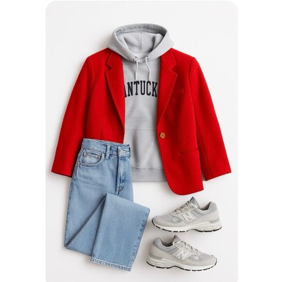 Vintage Red Wool Oversized Blazer Classic Preppy Clean Girl Off Duty Model - Picture 2 of 11